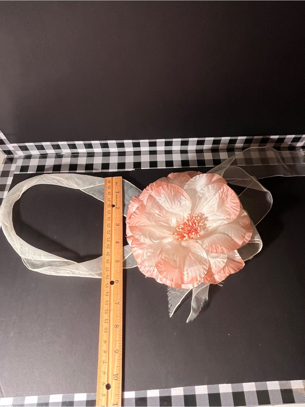 Sheer Ribbon Floral Hat Decoration in Peach and Cream